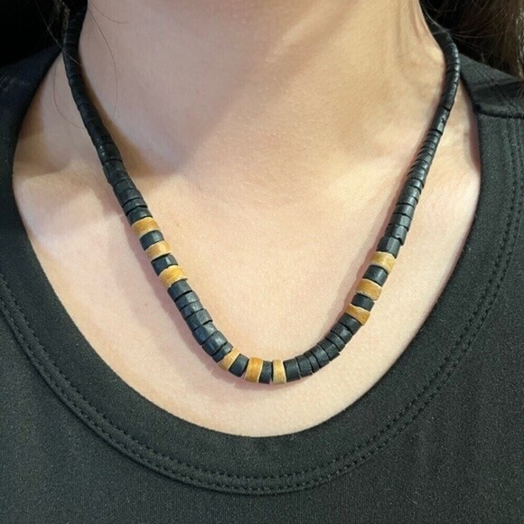 Vintage Black and Tan Wooden Beads Necklace - Picture 1 of 3